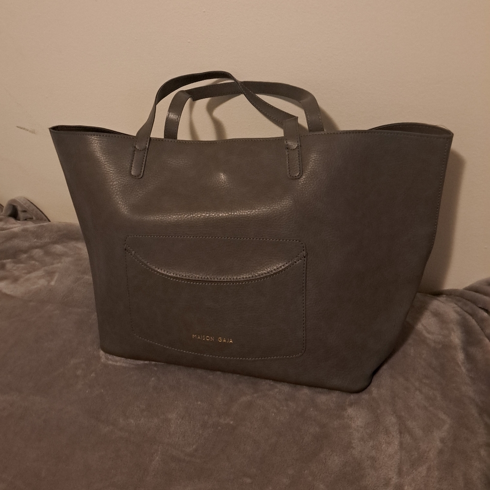 Maison Gaja gray 100% Vegan Leather shoulder Tote bag New no Tags.